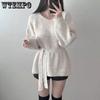 Autumn and Winter Solid Color V-neck Sweater with Scarf for Women Long Sleeved Knitted Sweater Top