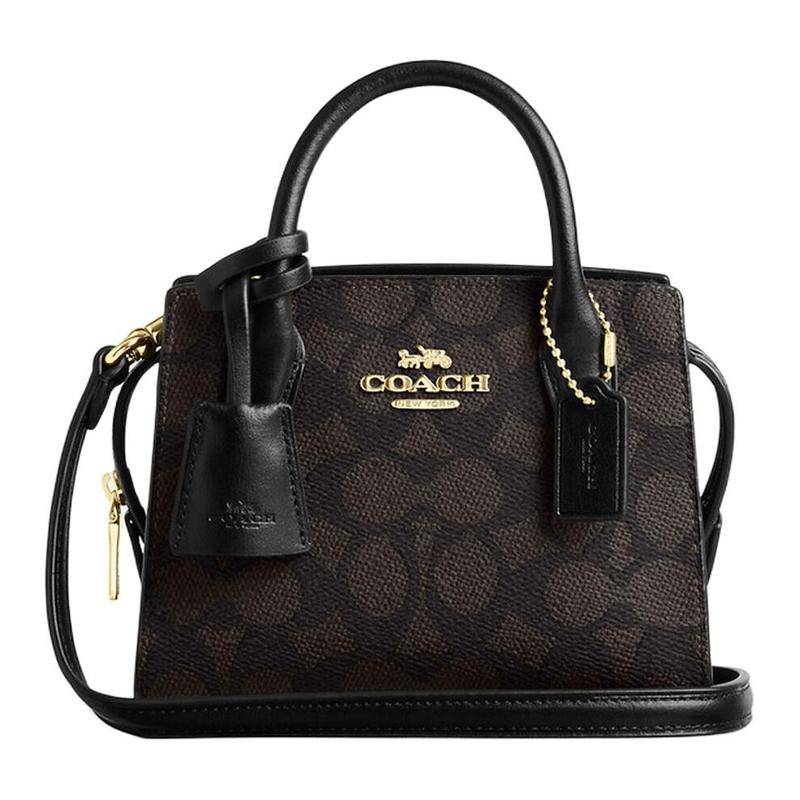Coach Андреа 16 Застежка-молния фирменный логотип покрытие из канваса сумка через плечо сумка-тоут мини женская грецкий орех и черный