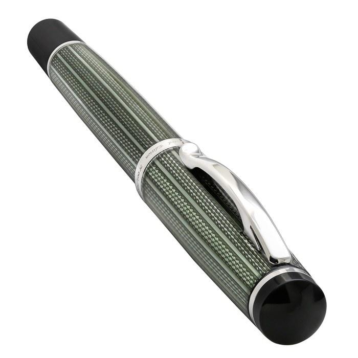 Xezo Incognito Diamond Cut Serial Medium Fountain Pen, Zinc Slate Lacquer. Platinum Plated. Zinc Green.