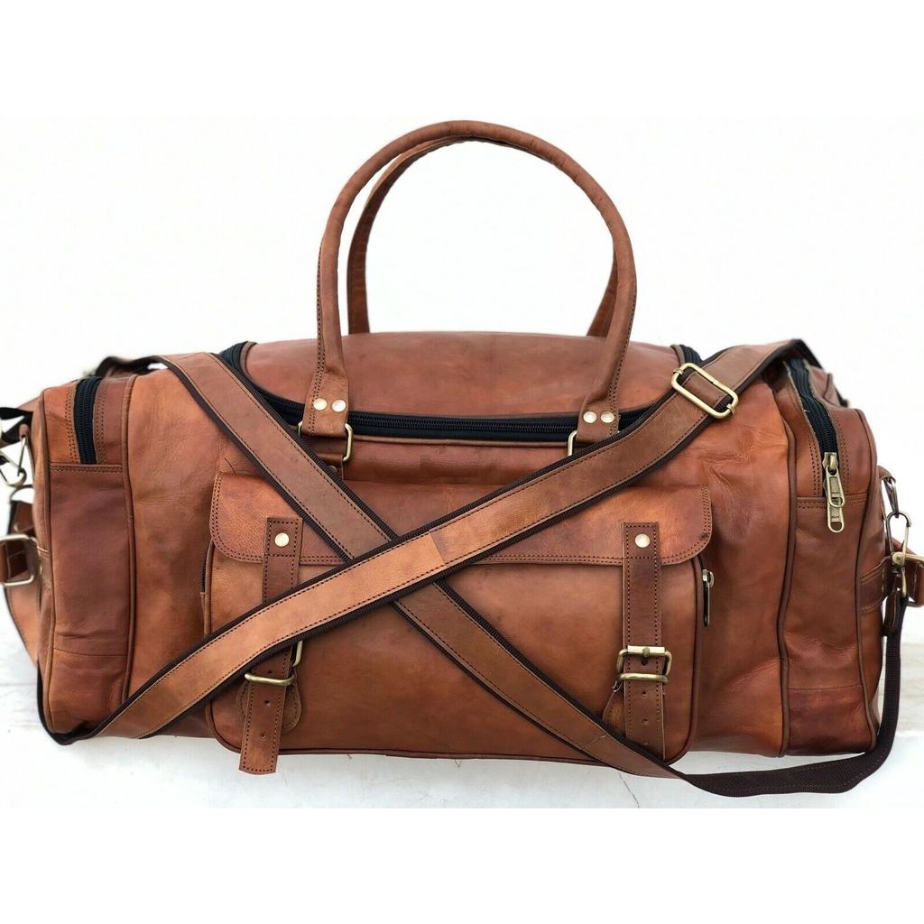 Мужской Duffle Goat Gym Leather Bag Travel Подлинная коричневая винтажная большая сумка