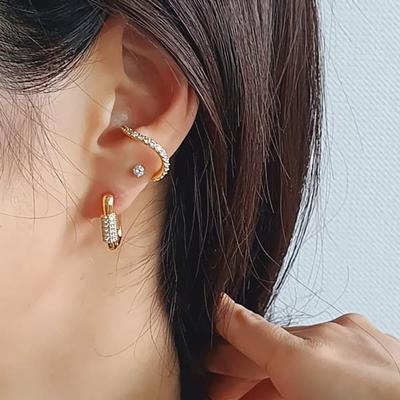 Женские повседневные серьги-каффы с кубическим цирконием, покрытые 15-каратным золотом