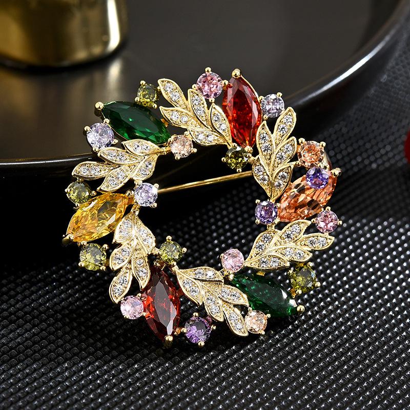 High-End Luxury Color Zircon Ring Bauhinia Corsage Atmospheric Brooch Suit Accessories