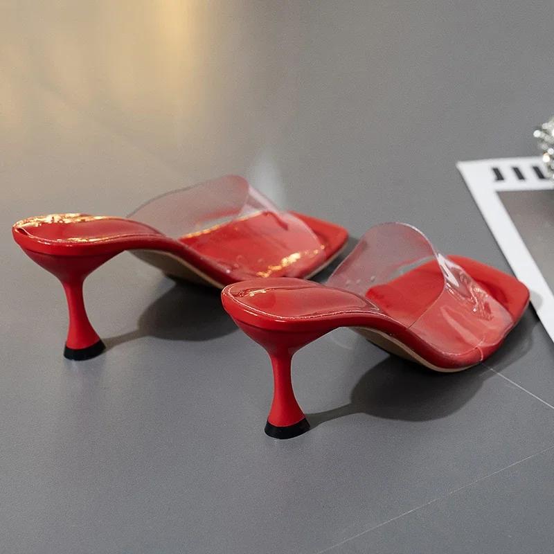 Hot   Summer Pumps Sandals PVC Jelly Slippers Open Toe High Heels Women Transparent Perspex  Shoes Heel Clear