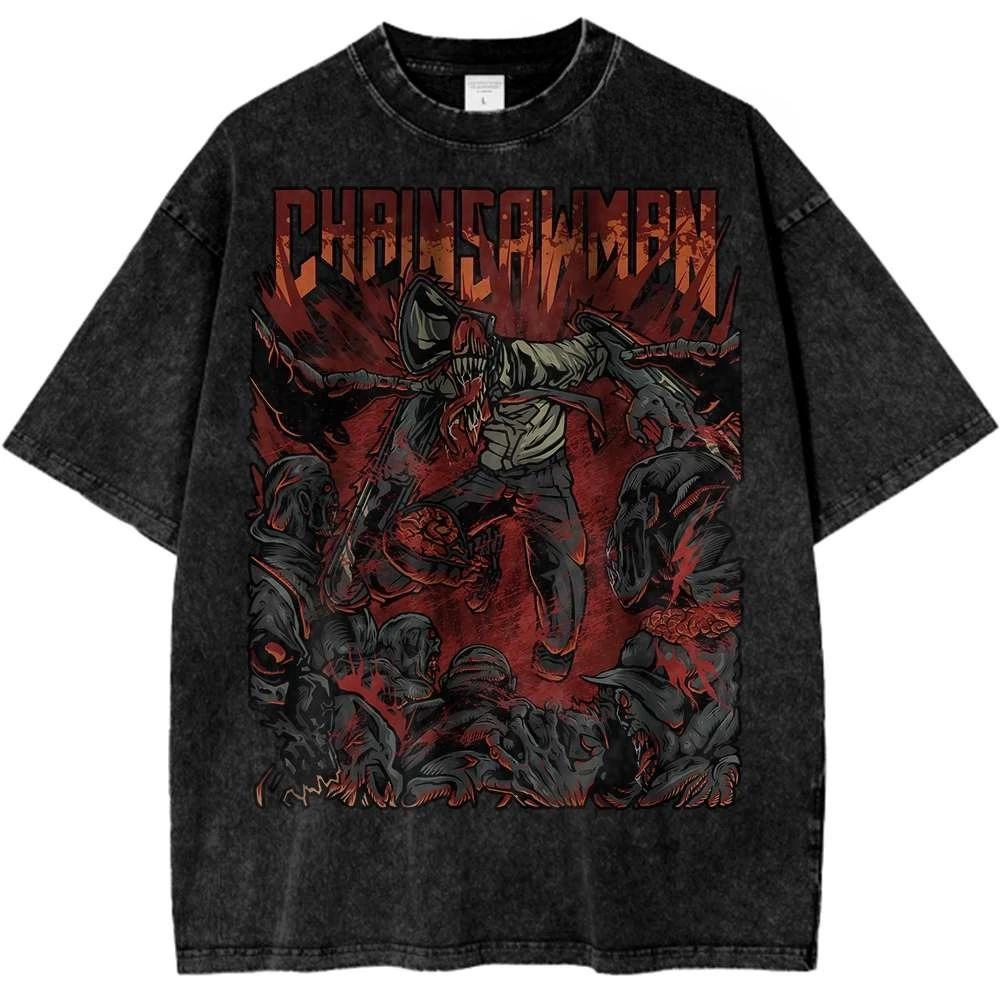 2026 Человек-бензопила Женская футболка Макима Футболка с бензопилой Аниме Футболка Винтажная Мужская Женская Футболка Хлопок Повседневная Спорт Харадзюку Лето Новое