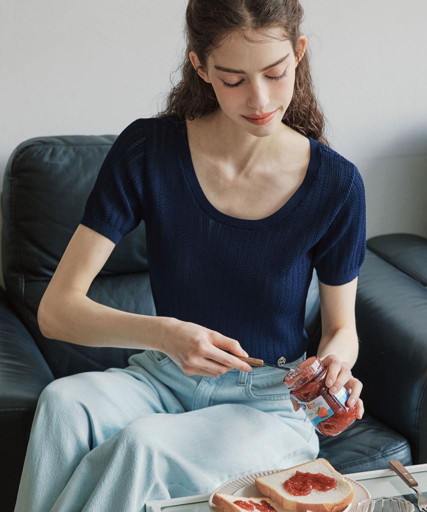 ZEROSTREET [2 Colors] Punched Round Short Sleeve Knit