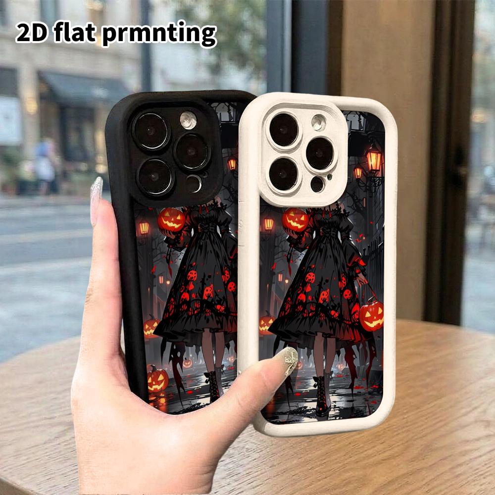 Phone case: 2D flat design suitable for iPhone 18 17 16 15 14 13 Pro tiered protective case, red haired girl, Christmas and Halloween gift