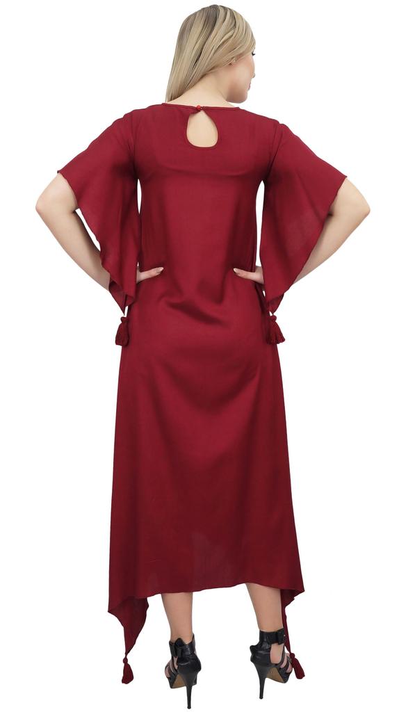 Bimba Women's Sleeve Black Asymmetrical Hem Maxi Dress with Scarf-14