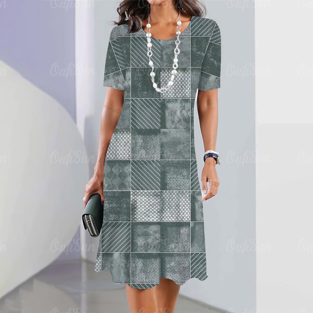 New Women's Dresses, Striped Printed Elegant Casual Vintage Dresses, Y2k Bohemian Style, Fashion Large Size Short Sleeve Dress