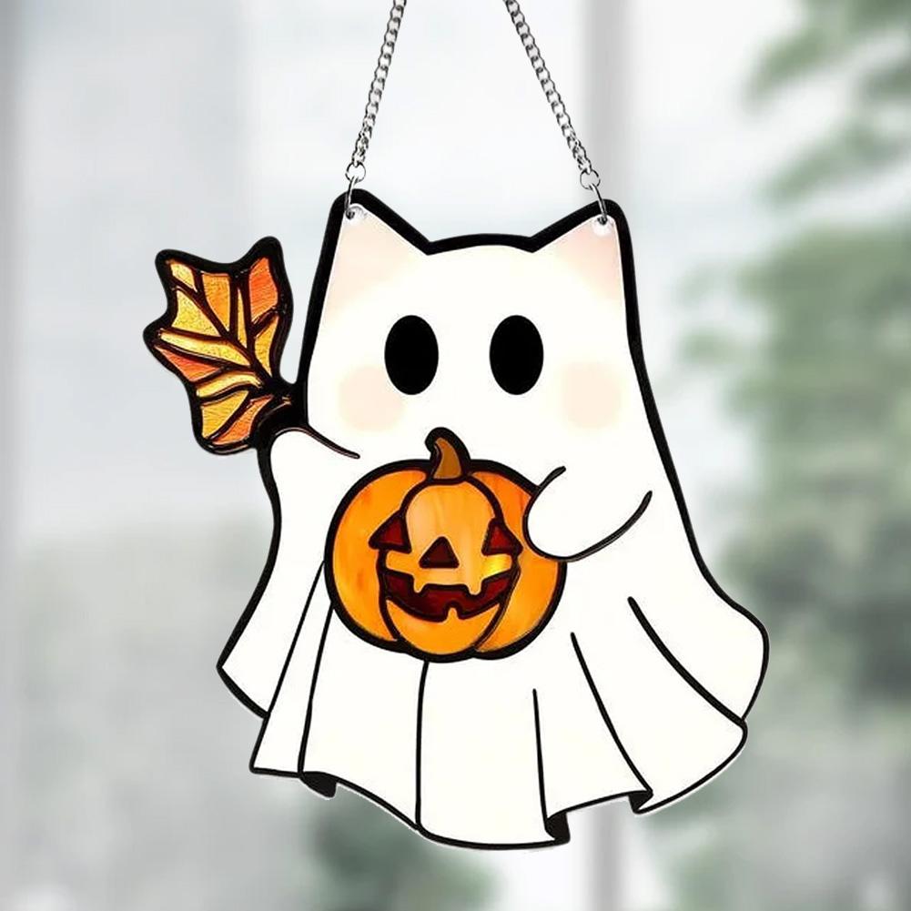 Ghost Sun Catcher Acrylic 2D Flat Halloween Tree Ornaments Cute Ghost Suncatcher for Window Decor Indoor Outdoor Holiday Crafts