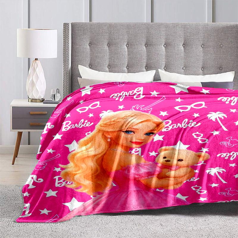 1 шт. Розовое платье принцессы Барби, Плед с мультяшным мишкой Тедди, Портативное одеяло для путешествий и кемпинга, Уютный плед для всех сезонов, Идеальный подарок