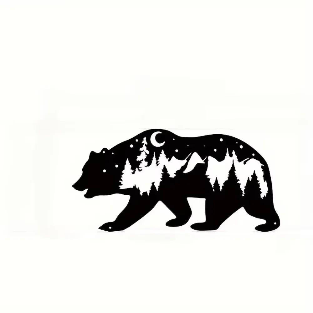 Настенное искусство «Медведь в лесу» в деревенском стиле — прочный металлический декор для любителей природы, идеально подходит для гостиной и праздников