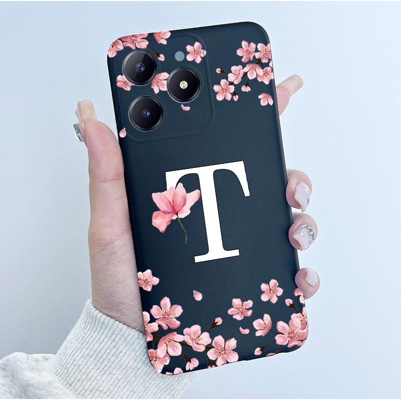 Милый Чехол с Цветочным Принтом для Realme C63 C61 Чехол из ТПУ для Realme Narzo N63 RMX3939 RMX3930 Мягкий Силикон Модный Чехол с Буквами