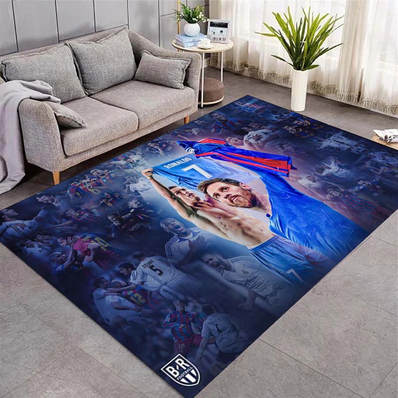 Soccer Star Legend Collage Print Area Rug Sports Fan Non‑Slip Rectangular Floor Mat for Gaming Room Office Living Bedroom Home Decor