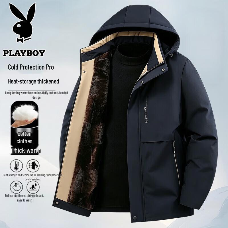 PLAYBOY Мужская зимняя куртка с капюшоном на флисовой подкладке