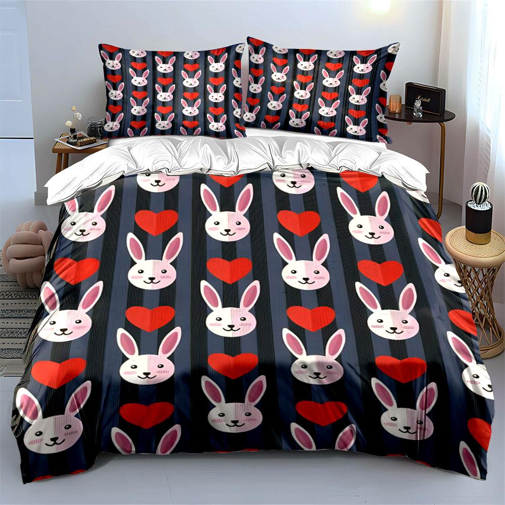 "Rabbit Heart ThreePiece Decor Set" Soft SkinFriendly Bedding Set Includes 1 Duvet Cover And 2 Pillowcase, Gift