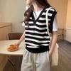 Autumn and Winter Black and White Strip Sweater Fashionable Versatile and Thin Loose Short-sleeved Vest
