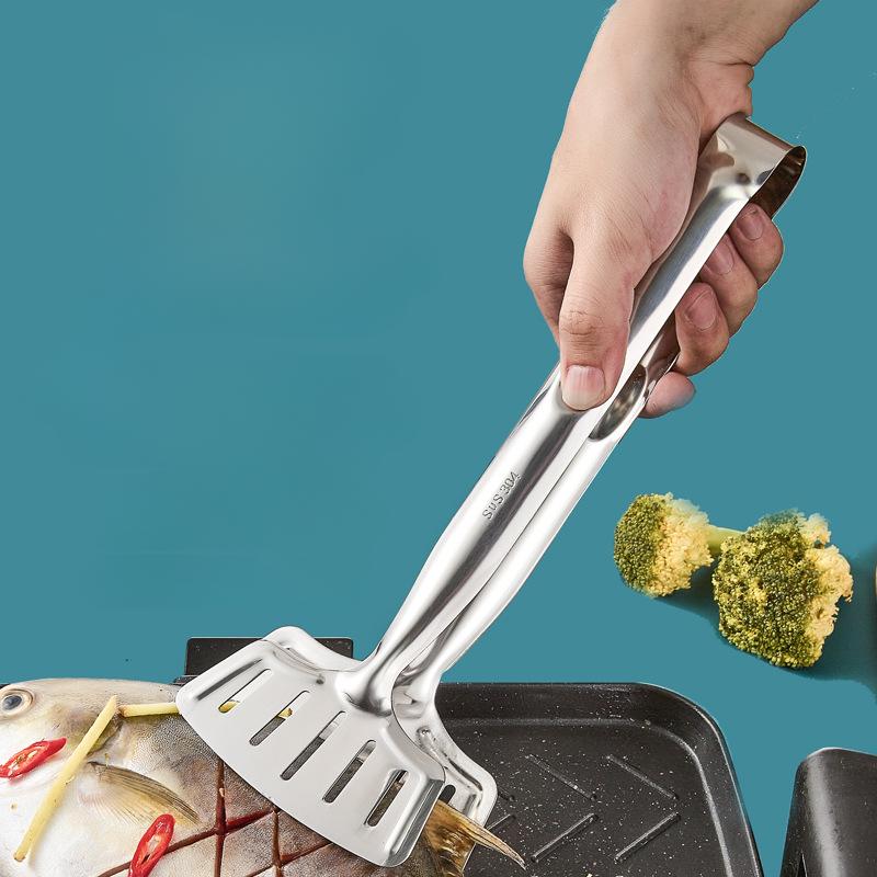 Barbecue Cooking Tongs Stainless Steel Fried Fish Flipping Spatula Tongs Clip For Fish Beef Steak Bread BBQ Grilling Tools