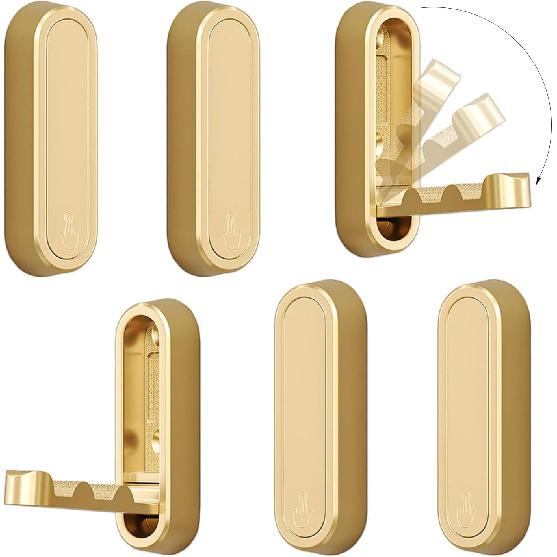 2PCS Folding Coat Hooks, Heavy Duty Wall Hooks Made of Zinc Alloy, Foldable Wall Hooks for Hanging Coats, Scarves, Hats, Bathrobes, Keys, Bags(Gold)