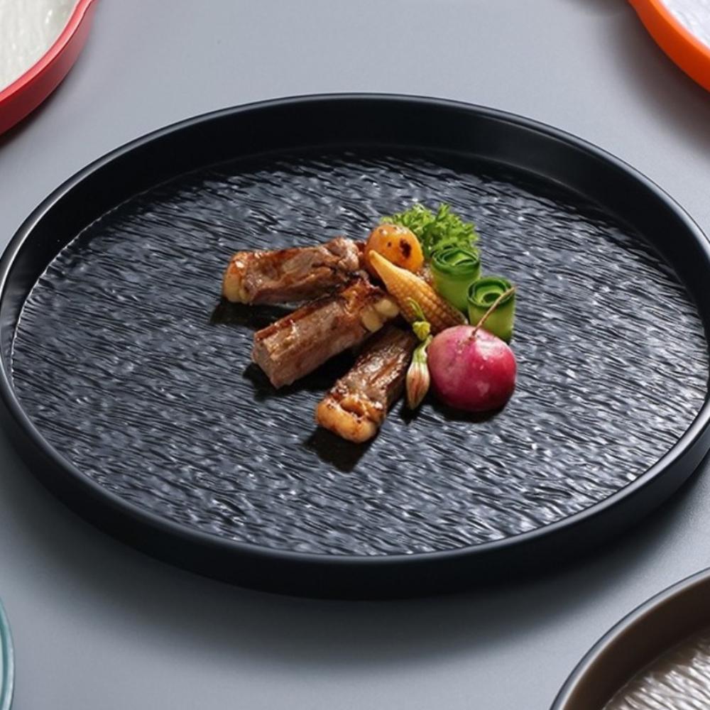 Round Steak Plate Stone Grain Dessert Dishes Plate Simple Fruit Salad Plate  Restaurant