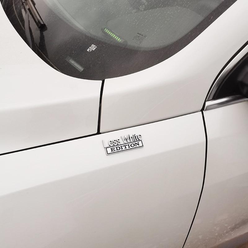 1Pc 3D Metal Less White Edition Logo Car Side Fender Rear Trunk Emblem Badge Sticker Decal