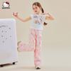Летний костюм для девочек Hello Kitty 2025 Новый стиль Короткий рукав Широкие брюки Мультяшный комплект из двух предметов для детей старшего возраста