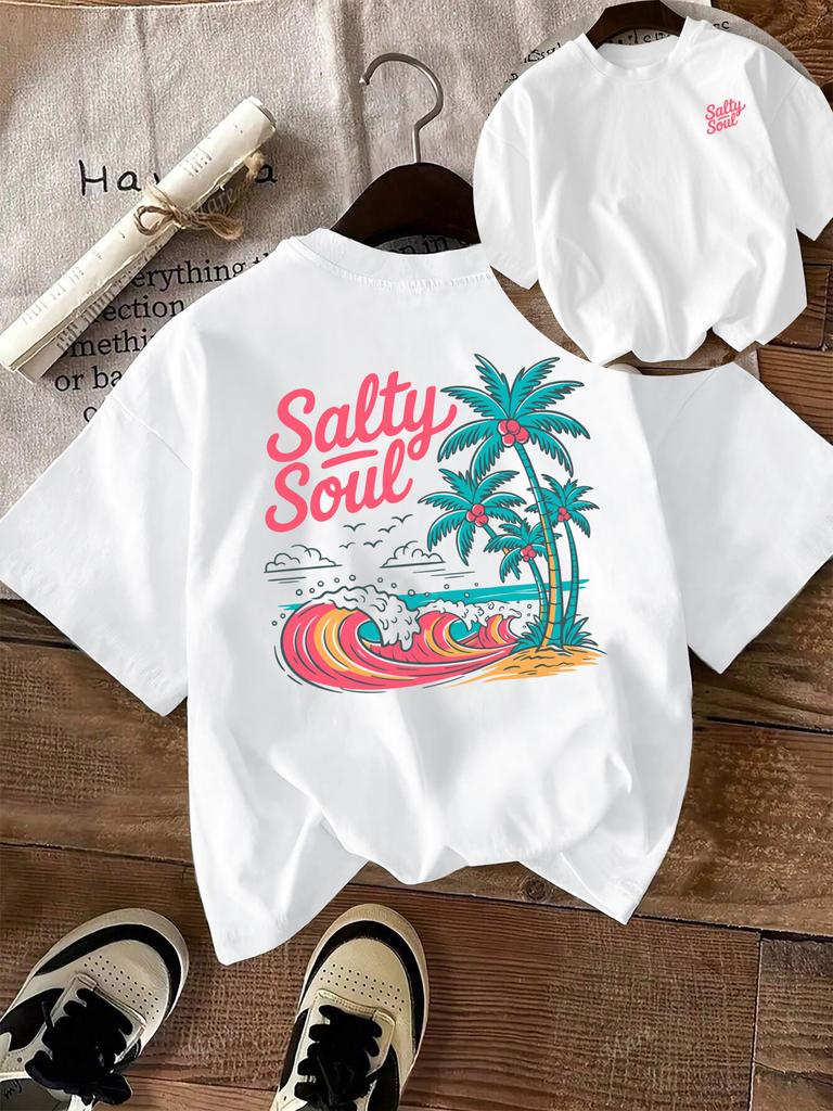 Salty Soul Coconut Tree Beach Printing T Shirt Unisexs Summer Casual Top Soft AllMatch Clothes Short Sleeve