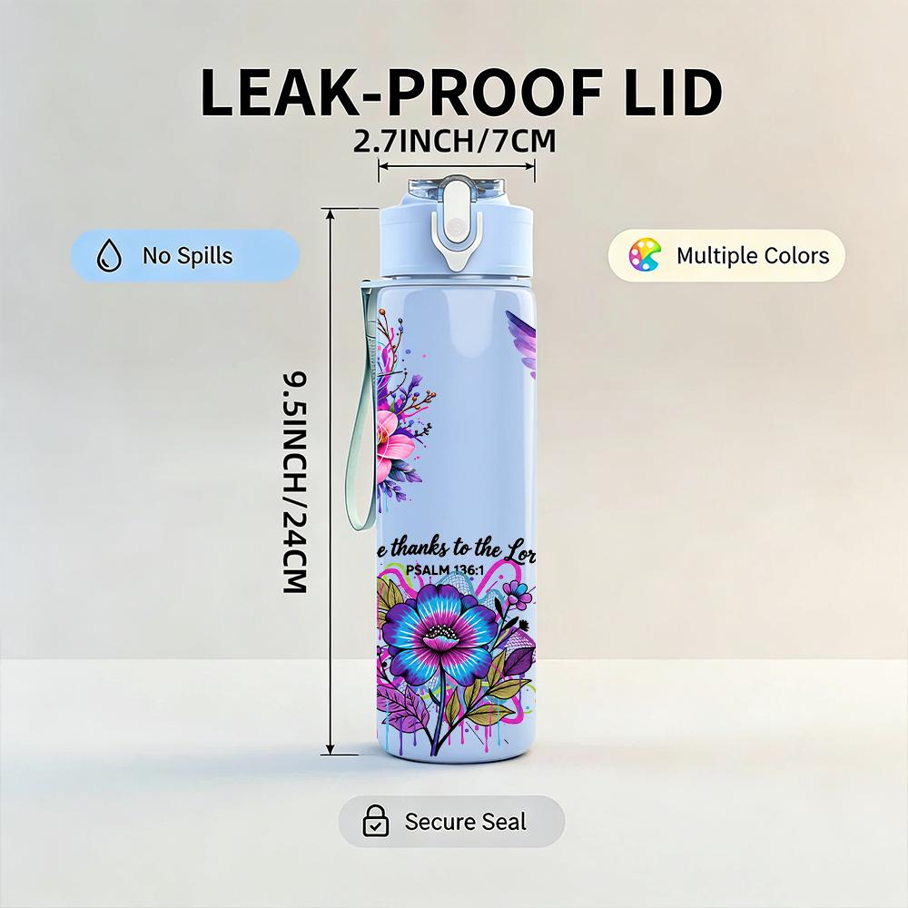 1PC Hummingbird Multi Flower Bouquet 750ml Color Plastic Sports Water Bottle Leakproof Flip Straw Lid Suitable for Sports Office Home Use