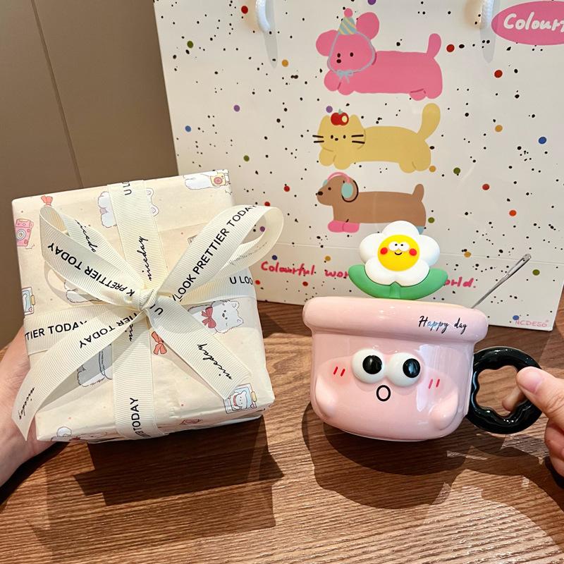 Милая керамическая кружка с цветами, высокая ценность, офисная кофейная кружка, чашка для питья для пары с крышкой, для подарка на день рождения девушки