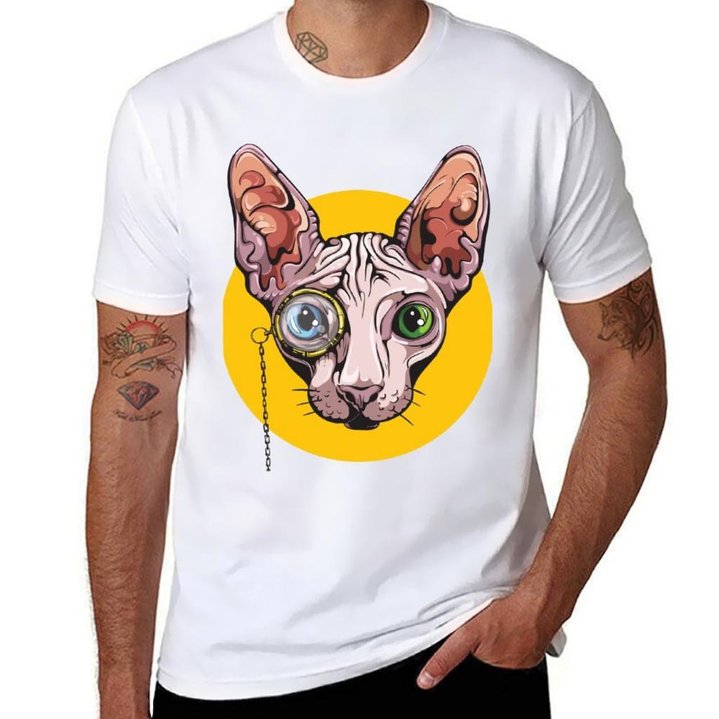 Sphinx Cat With Monocle Tshirt Casual Loose Daily Wear Tshirt