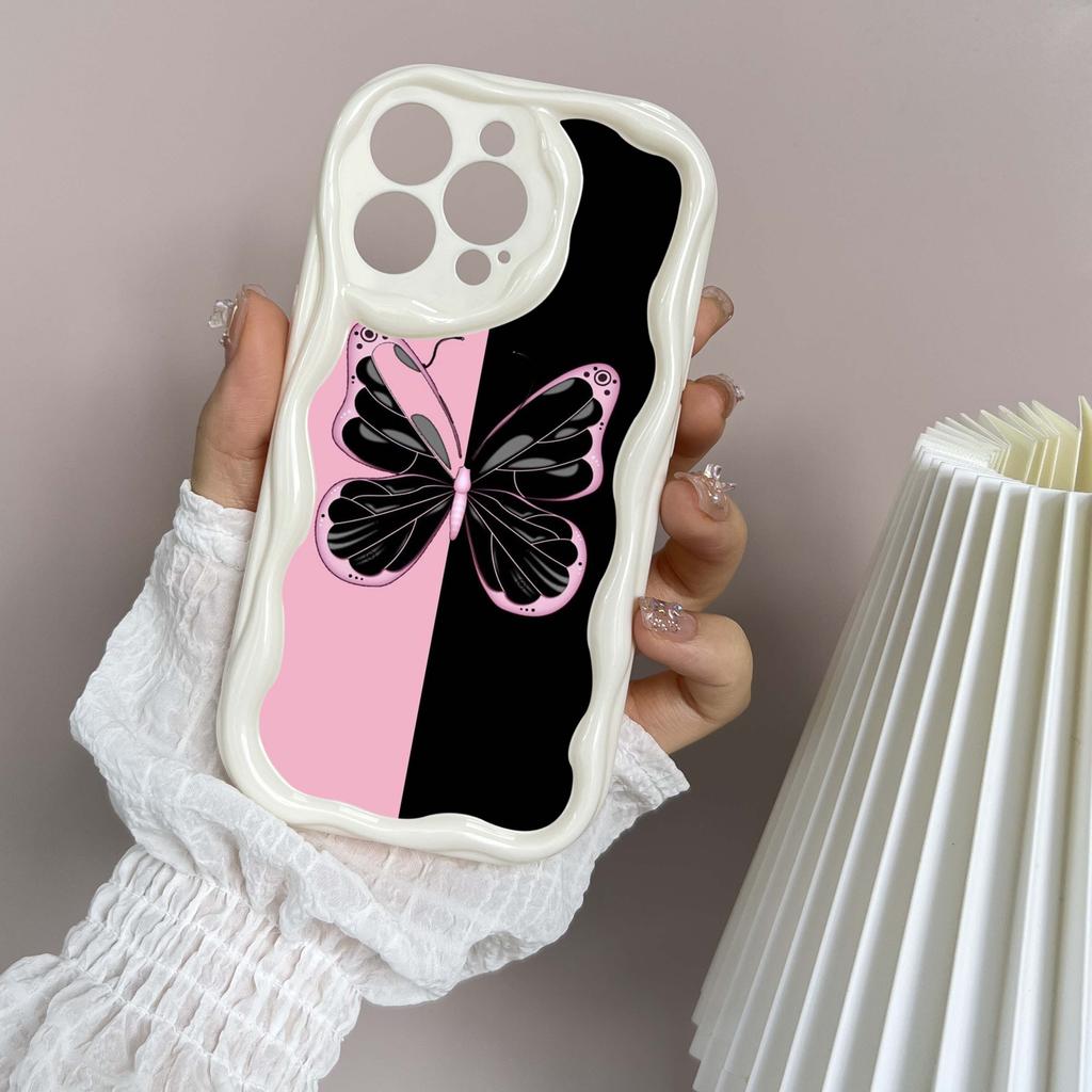 N40 Волнистый чехол для телефона с бабочкой для iPhone 15 14 13 Pro Max 8 Plus Samsung S24 S23 Ultra A54 A14 A34 Xiaomi Redmi 13C Huawei Honor Мягкая задняя крышка