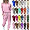 Women's Solid Color Tracksuit 2-piece Comfortable Hoodie Jogger Sweatpants Yoga Workout Tracksuit Set