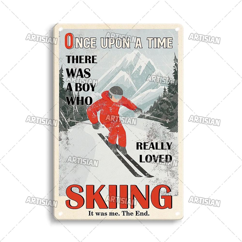 Металлическая табличка ArtisianSkiing Artisian Skiing - Спортивная жестяная табличка для сноуборда/санок, Декор стены гаража/бара