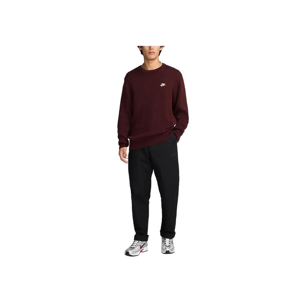 Nike Club Fashion Удобный свитер с круглым вырезом для мужчин, бордовый FQ2913-652