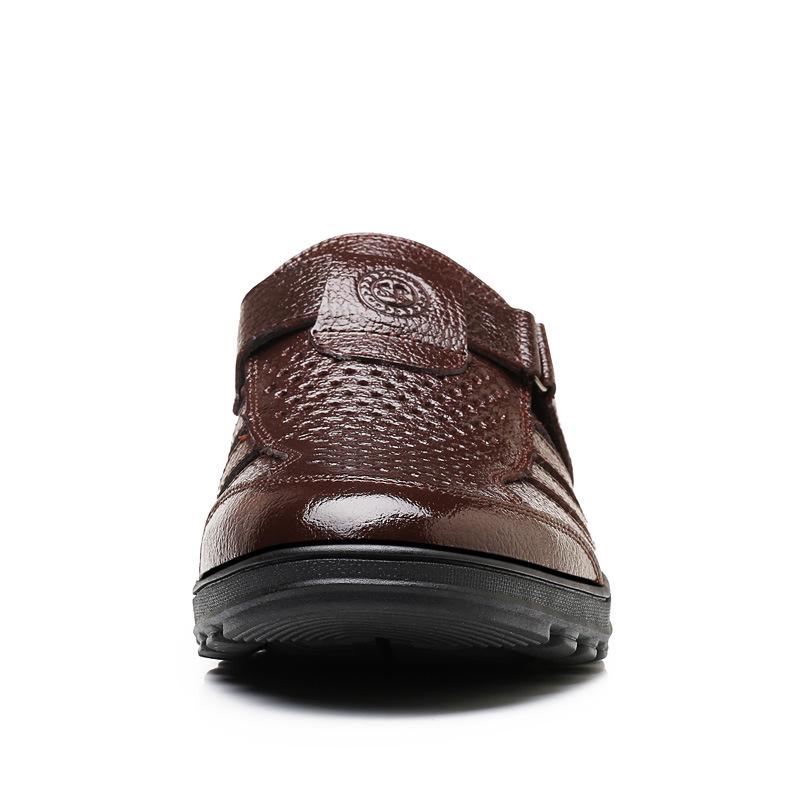 Мужские сандалии из натуральной кожи, мужские летние полые дышащие кожаные туфли, мужские повседневные мягкие удобные туфли на плоской подошве, европейские размеры 38-48