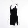 Готическое Готическое Темное Платье Мини Черное Винтажное Сексуальное На Бретелях Спагетти С Завышенной Талией С Разрезом Вечеринка Клуб Женское Платье