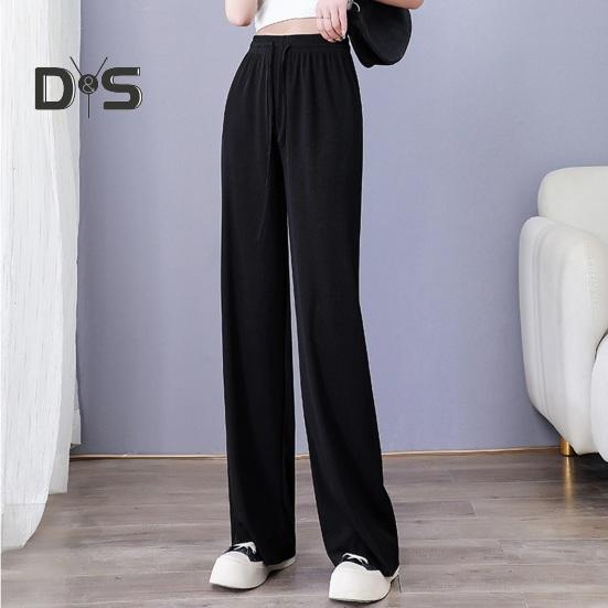 Женские повседневные брюки с эластичной резинкой на талии и регулируемым шнурком, однотонные длинные брюки из ледяного шелка, широкие драпированные брюки, уличная одежда