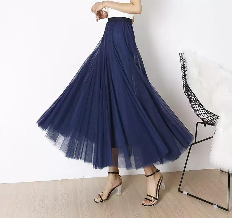 Women's 720° High Waist Pleated A-line Skirt - Mid-length, Mesh, Versatile for Dance or Casual Wear