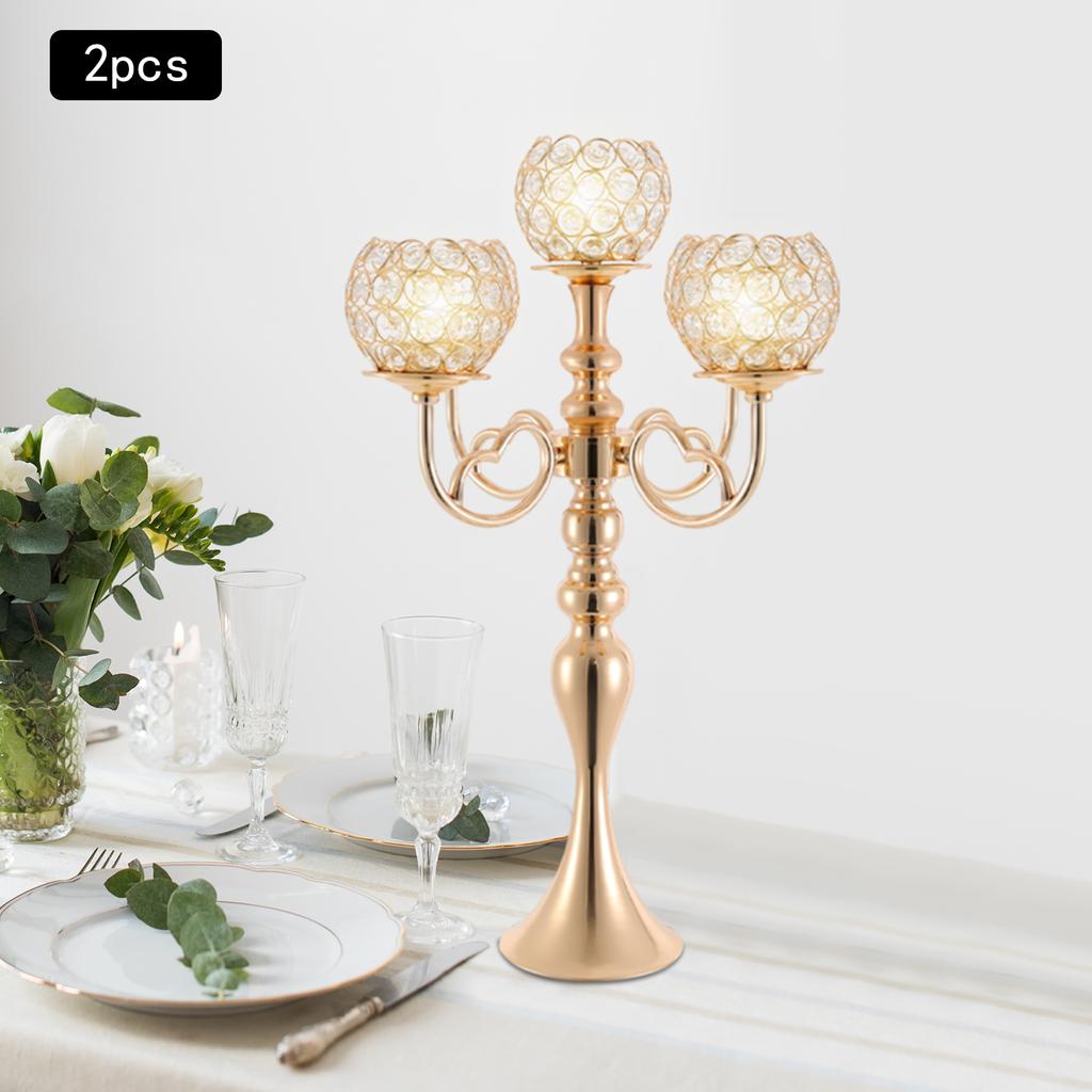 2Pcs 5-Arm Candle Holders, 21.5 Inch Gold Tabletop Candelabra, Candle Stand for Real/Simulation Candles, Perfect for Home Decor