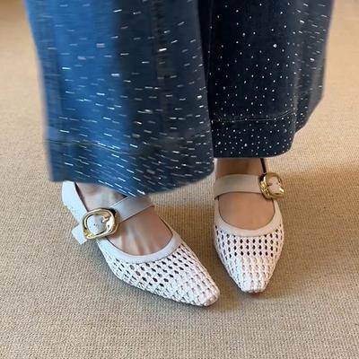 Версия из овчины~ модные универсальные темпераментные металлические туфли-лодочки с острым носком и пряжкой в виде одной буквы, женские плетеные полые дышащие сандалии с мелким вырезом