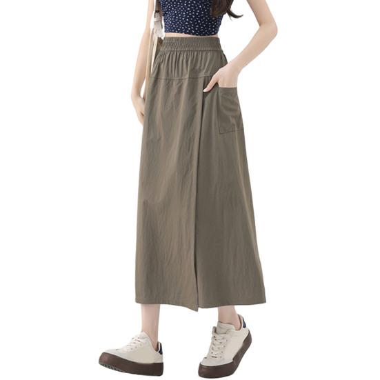Женские брюки-карго с высокой талией, широкие брюки-юбки с карманами, однотонные летние тонкие брюки для отдыха