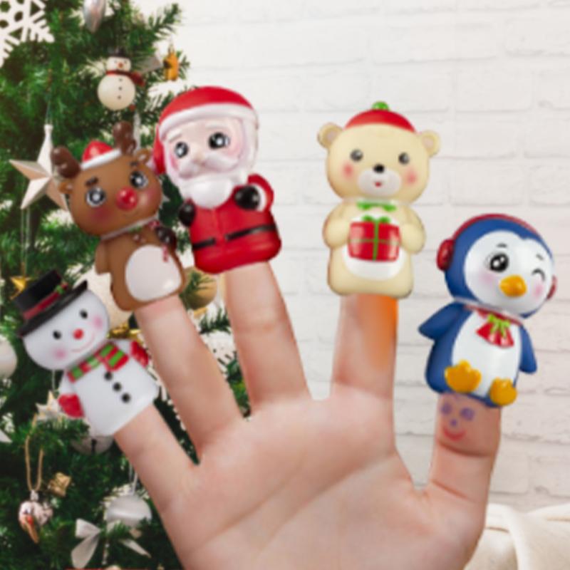 5PCS Cartoon Christmas Finger Puppets Toys For Kid Elk Santa Claus Snowman Penguin Character Party Favors Finger Hands Party Toy