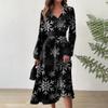 Women's Autumn And Winter Casual Fashion V-neck Long Sleeve Christmas Print Long Dress