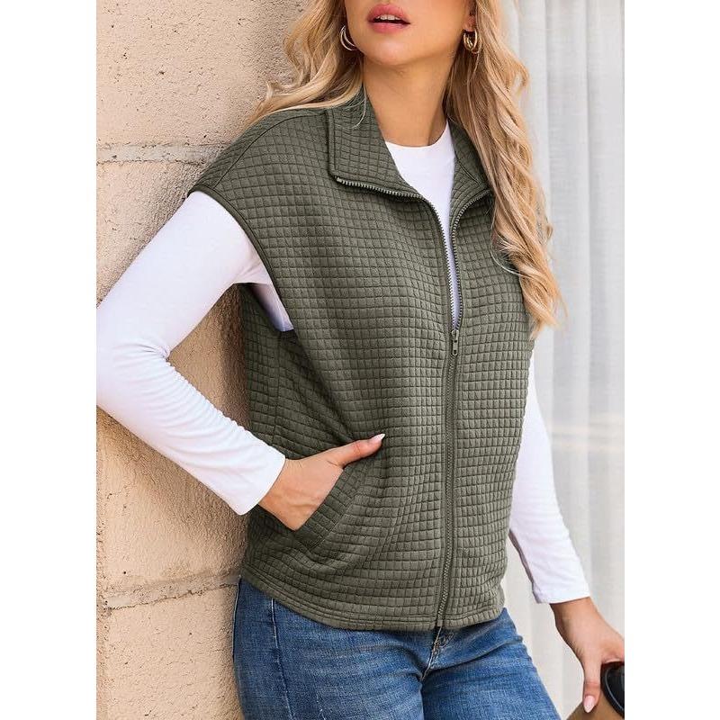 Women S Half High Neck Solid Color Casual Sleeveless Vest Cardigan