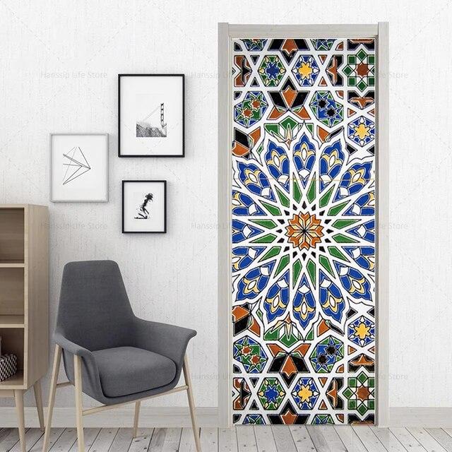 3D Geometric Door Sticker Self-adhseive Vinyl Full Door Wrap Cover Stickers Modern Abstract Geometry Wall Art Mural Decorations