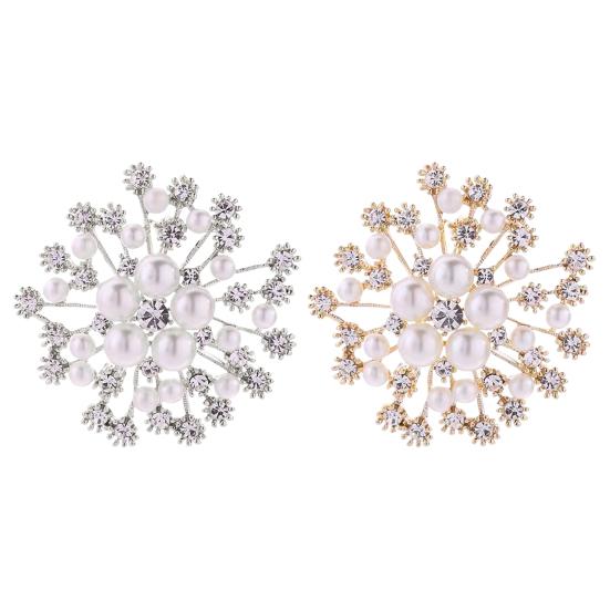 Women Brooch Snowflake Shape Rhinestone Faux Pearl Decor Anti-slip Wear-resistant Suit Coat Collar Hat
