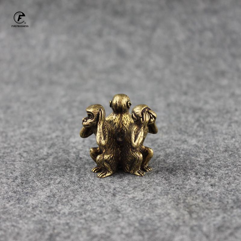 Антикварная Медная Фигурка Трех Обезьян Декор для Дома Украшения для Гостиной Китайский 12 Знаков Зодиака Миниатюрная Фигурка Мебель Украшение