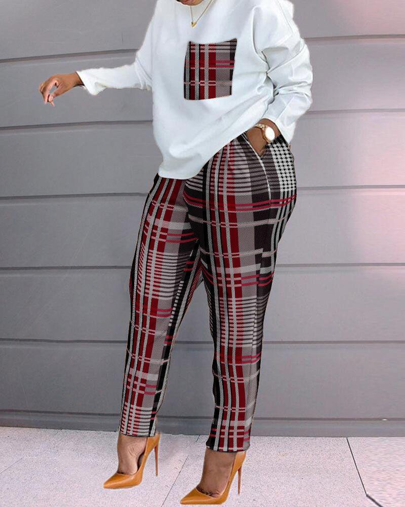 European and American Women's Long-Sleeved Printed Trousers Two-Piece Suit