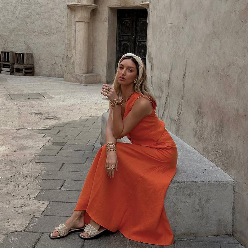 Solid Color Two Piece Set for Women 2025 Fashion V Neck Sleeveless Top High Waist Temperament Skirts Elegant 2 Piece Sets Female