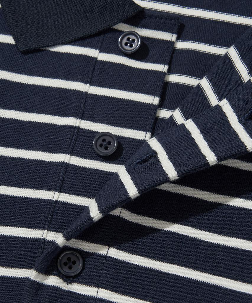 URBANDTYPE Paris Stripe Long Sleeve Polo Shirt_Dark Navy