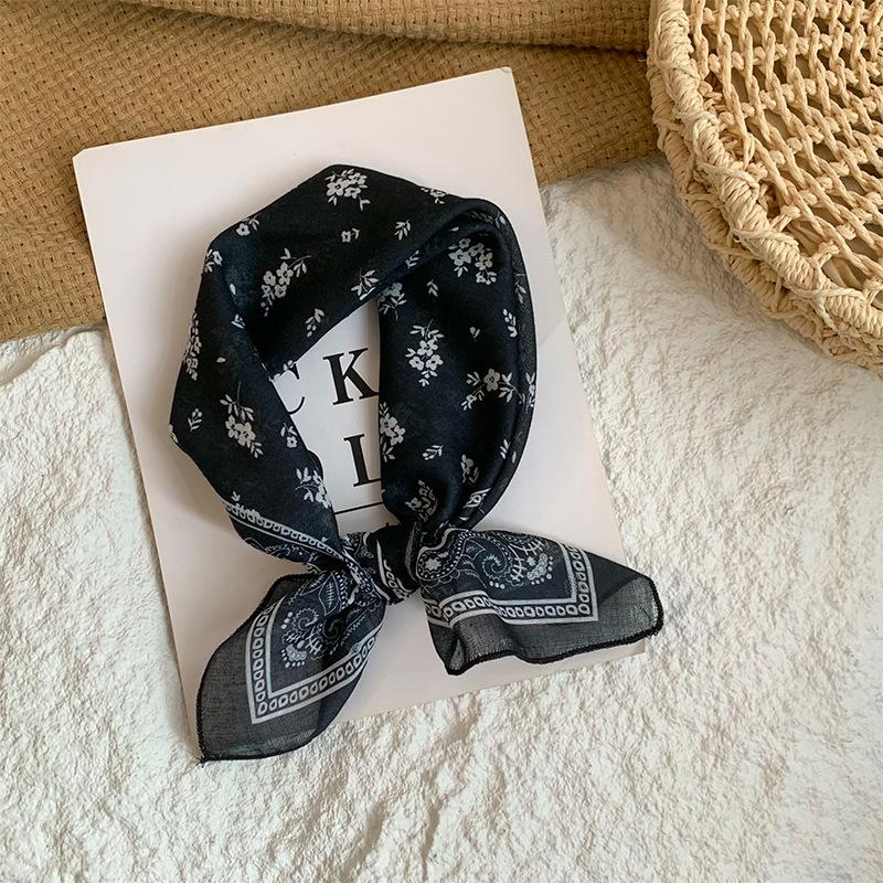 Neck Small Square Scarf Flower Literary Retro Scarf Headband Headscarf Silk Scarf High Sense Fashion Versatile Scarf Shawl